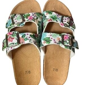 Cute Tropical Floral Sandals Double Strap Womens 7/8  NWOT